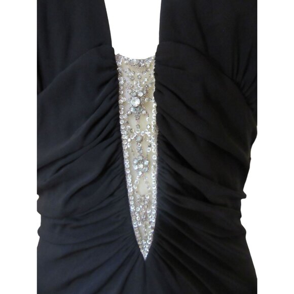Badgley Mischka Black Rayon Halter Dress w Sheer Clevage & Rhinestones, Size 6 - Picture 2 of 9